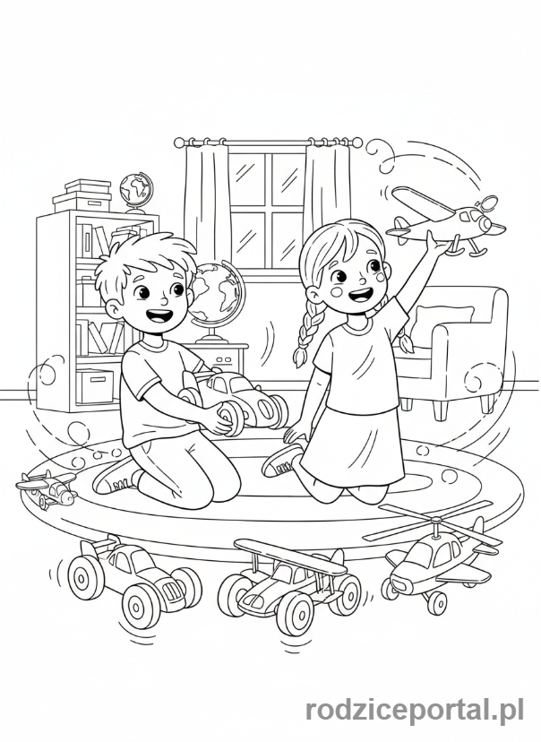 Kolorowanka Modelarz - Dzieci bawiące się modelami