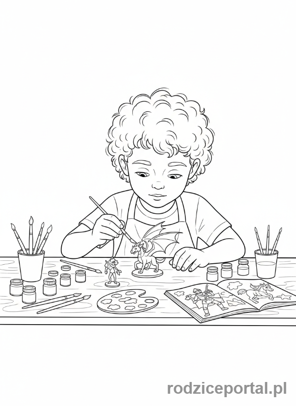 Kolorowanka Modelarz - Dziecko malujące figurkę