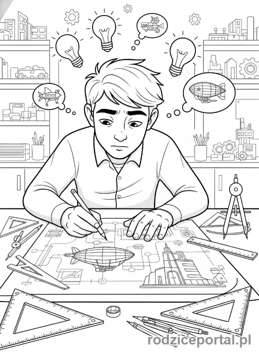 Kolorowanka Modelarz - Modelarz szkicujący nowy model