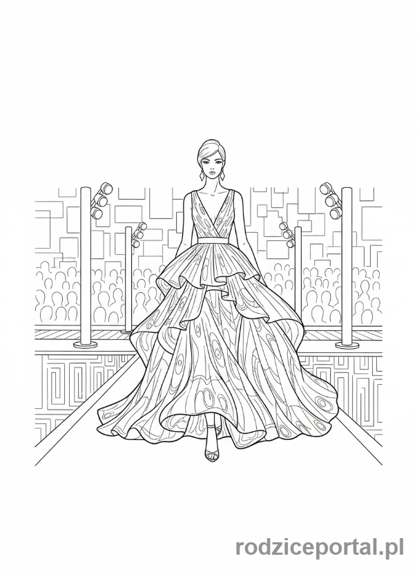Kolorowanka Modelki - Modelka na wybiegu, cała postać