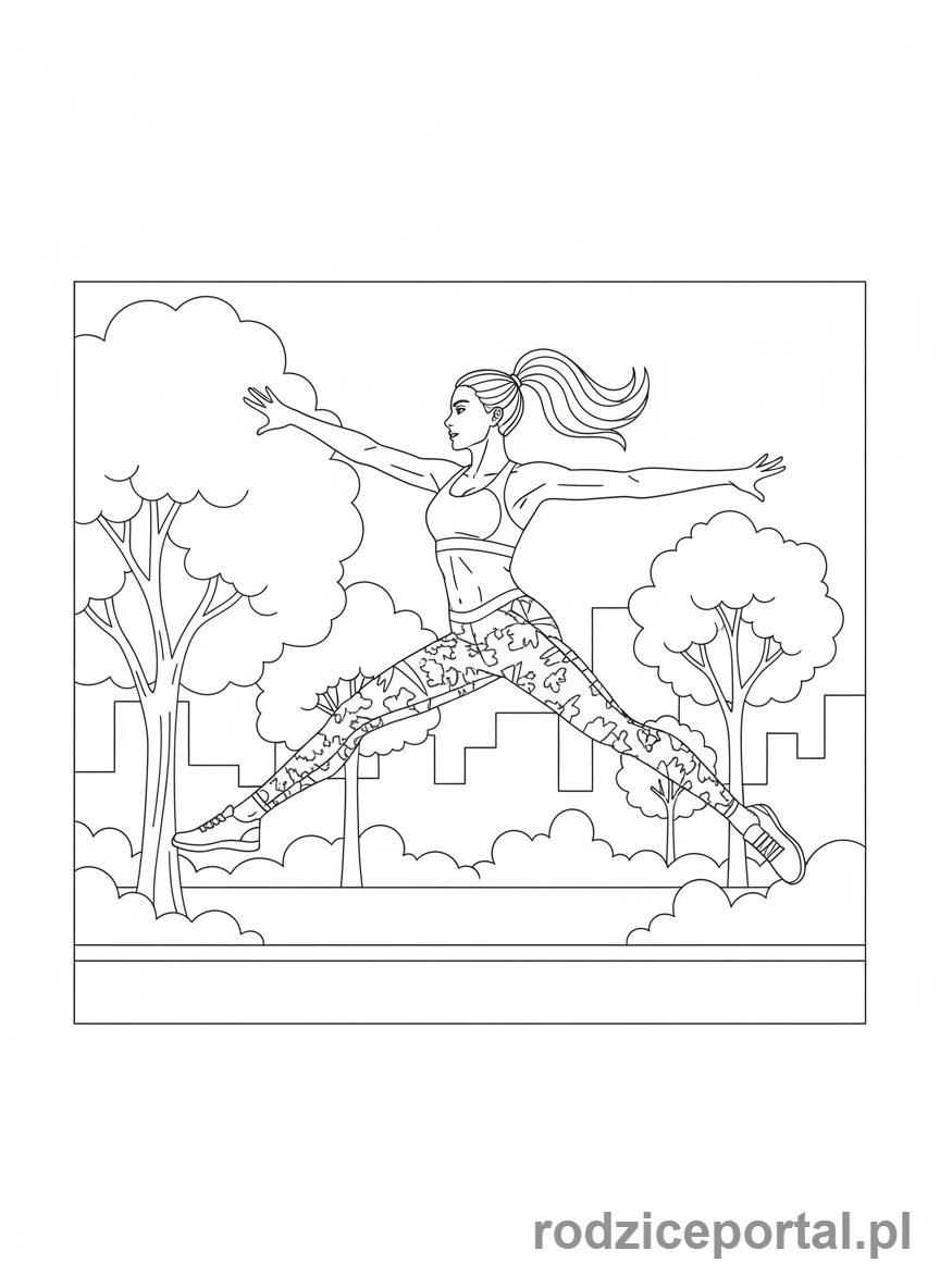 Kolorowanka Modelki - Modelka sportowa w dynamicznej pozie