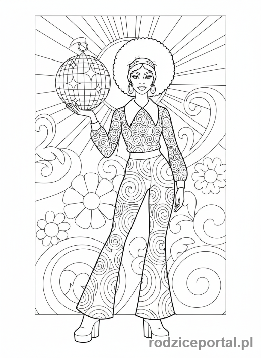 Kolorowanka Modelki - Modelka w stylizacji retro z lat 70.