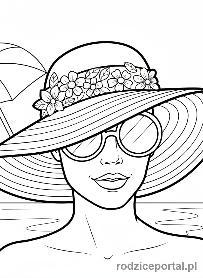 Kolorowanka Modelki - Modelka z eleganckim kapeluszem i okularami