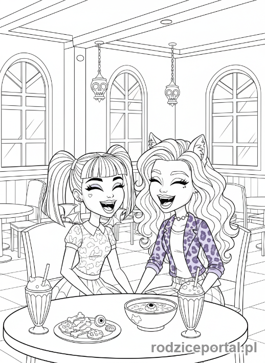 Kolorowanka Monster High - Draculaura-Clawdeen-śmiech