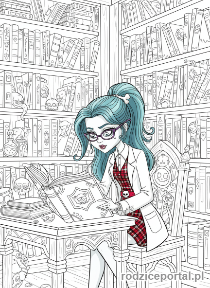 Kolorowanka Monster High - Ghoulia-w-bibliotece