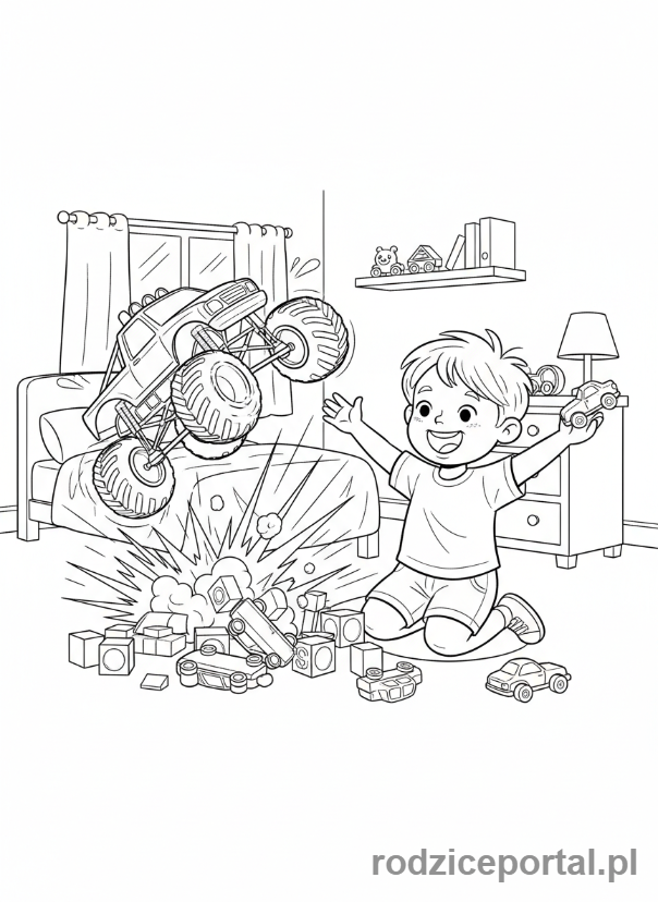 Kolorowanka Monster Truck - Dziecko i Monster Truck