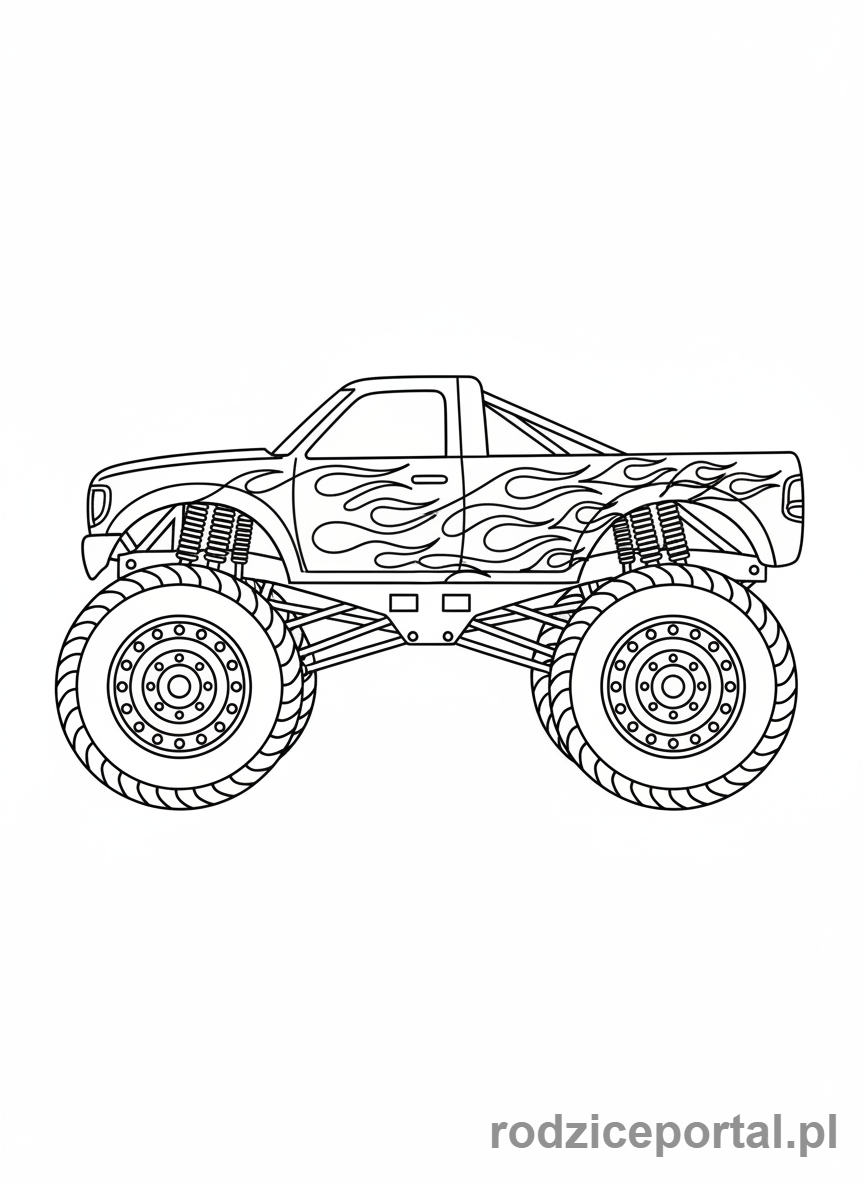 Kolorowanka Monster Truck - Monster Truck płomienie