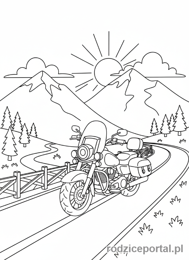 Kolorowanka Motor - Motor na tle krajobrazu