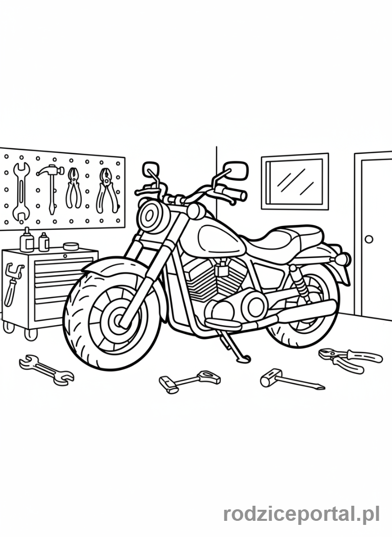 Kolorowanka Motor - Motor w garażu