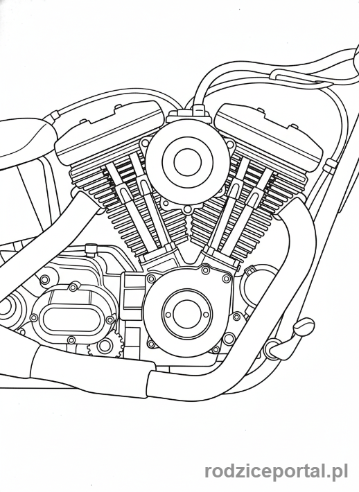 Kolorowanka Motor - Zbliżenie na silnik motoru