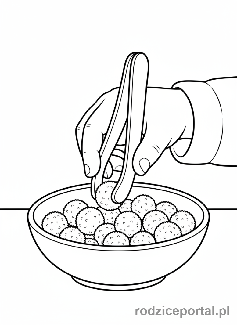 Kolorowanka Motoryka Mała - Dziecko chwytające małe przedmioty pęsetą.