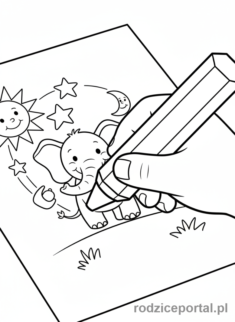 Kolorowanka Motoryka Mała - Dziecko rysujące kredkami na papierze.