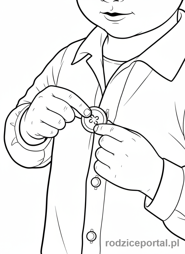 Kolorowanka Motoryka Mała - Dziecko zapinające guziki na koszuli.