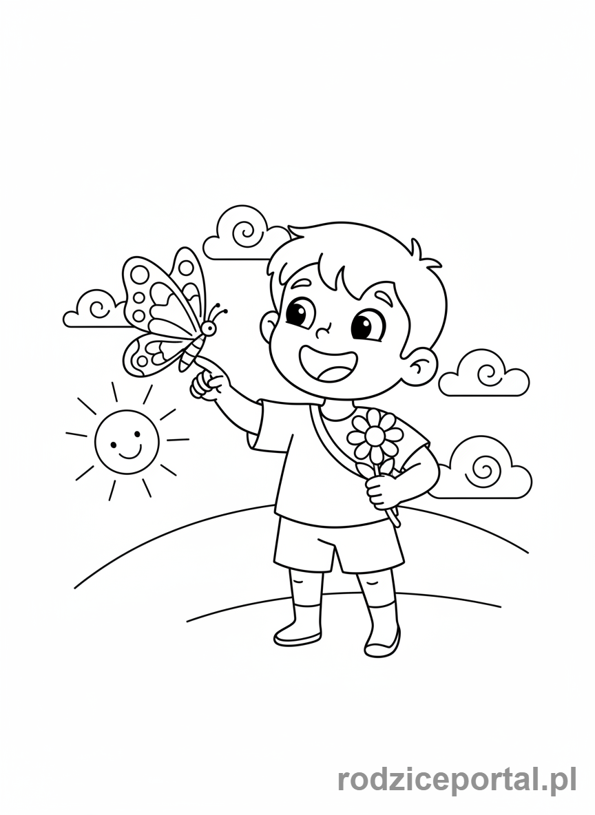 Kolorowanka Motyl - Dziecko i motyl, łapiący