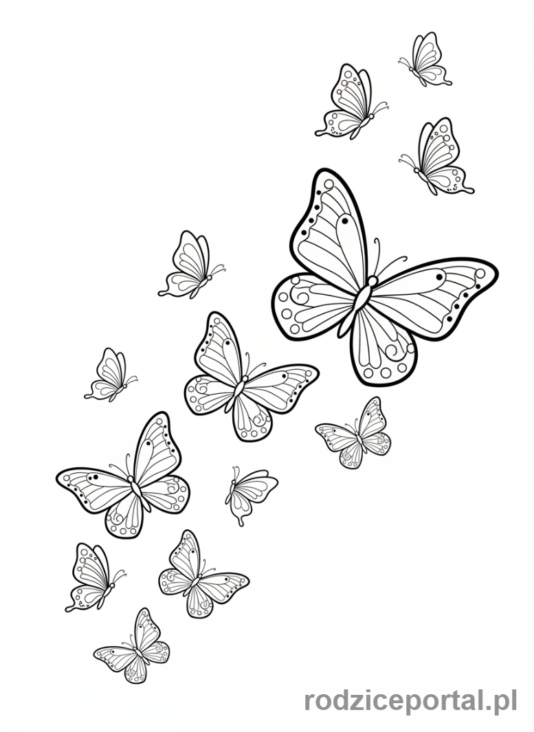 Kolorowanka Motyl - Grupa motyli w locie