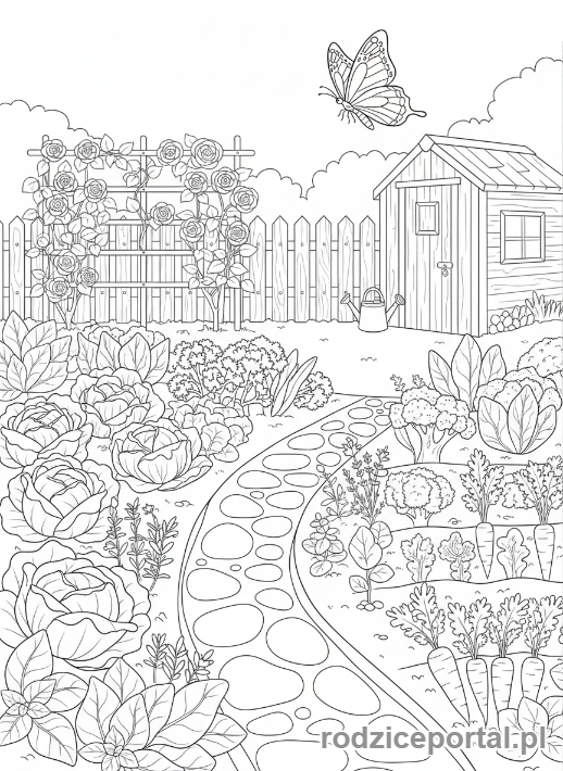 Kolorowanka Motyl - Motyl w ogrodzie warzywnym