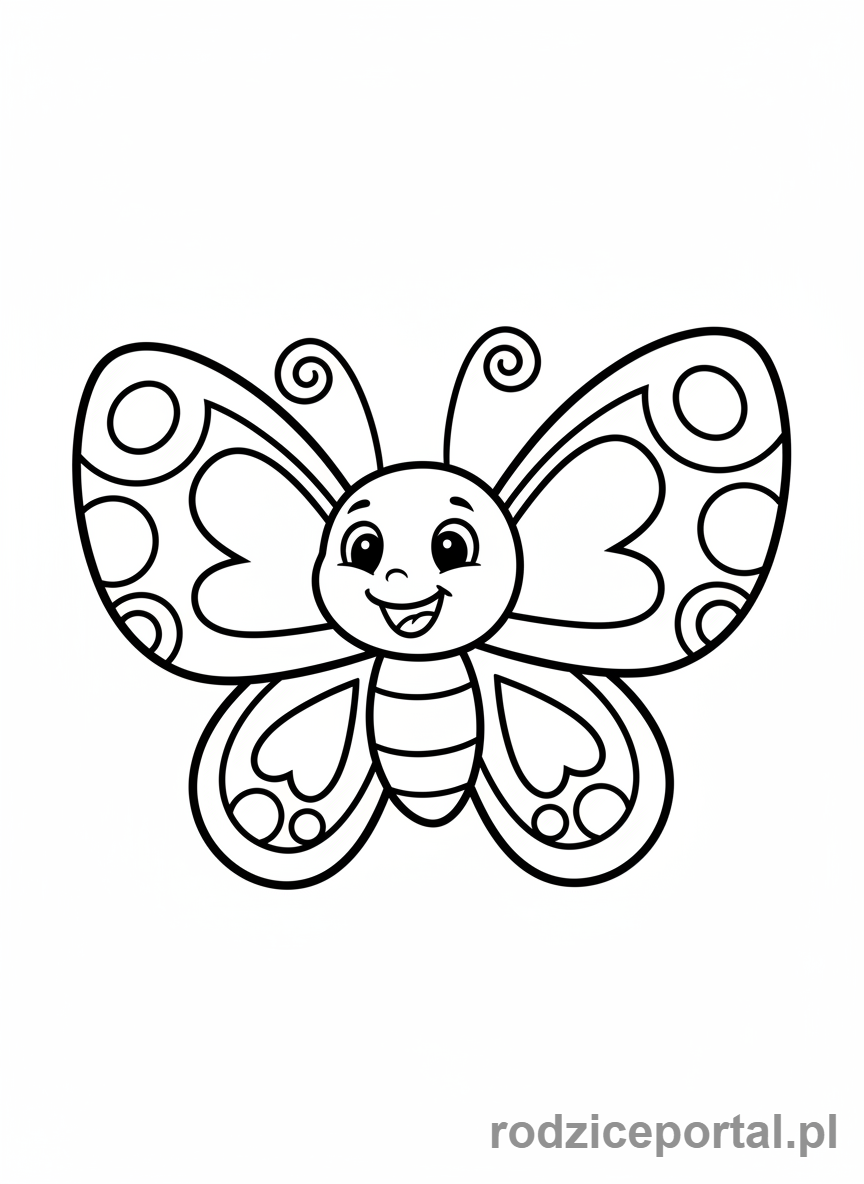 Kolorowanka Motyl - Uśmiechnięty motyl kreskówka