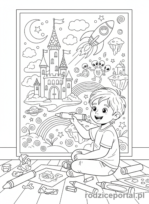 Kolorowanka Motywacja - Dziecko rysuje marzenia