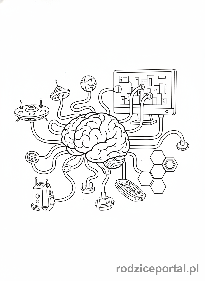 Kolorowanka Mózg - Mózg podłączony