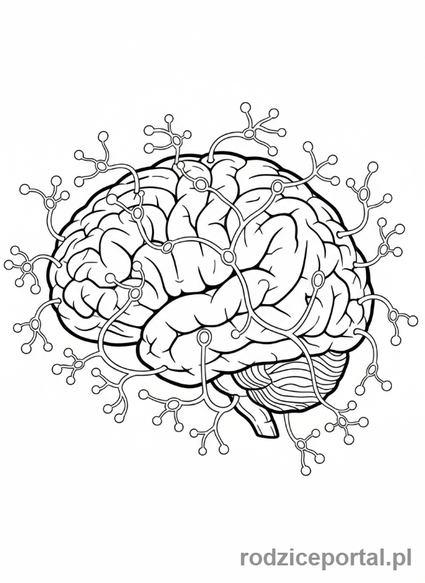 Kolorowanka Mózg - Mózg z neuronami