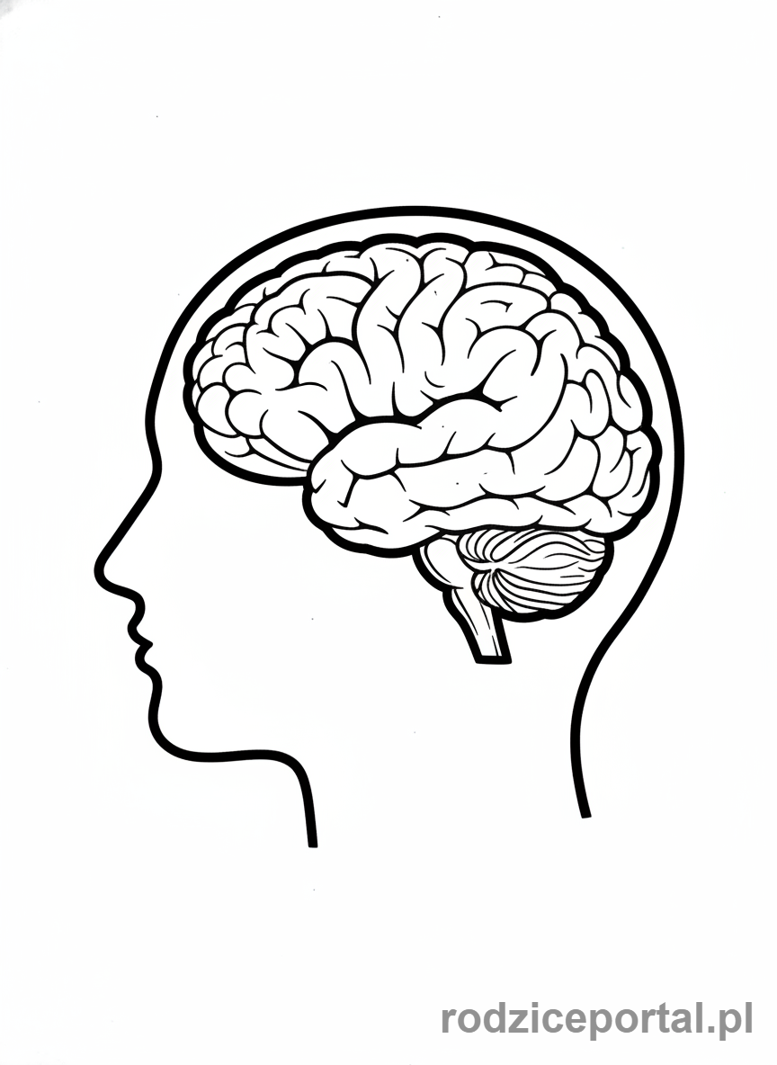 Kolorowanka Mózg - Profil z mózgiem