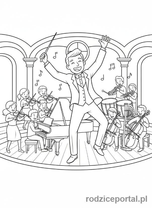 Kolorowanka Muzyka - Dyrygent i orkiestra