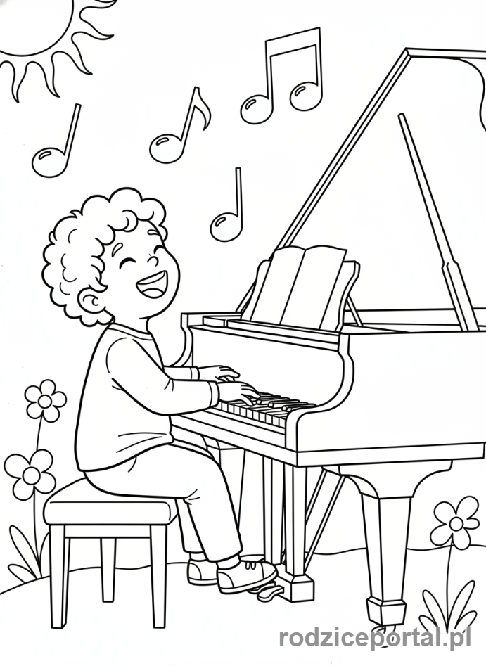 Kolorowanka Muzyka - Dziecko gra na pianinie