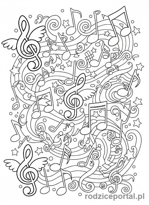 Kolorowanka Muzyka - Fruwajace nuty