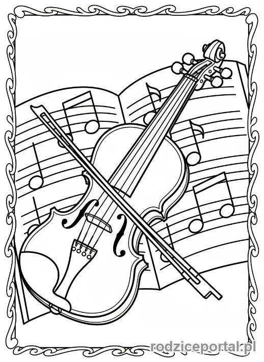 Kolorowanka Muzyka - Skrzypce i smyczek