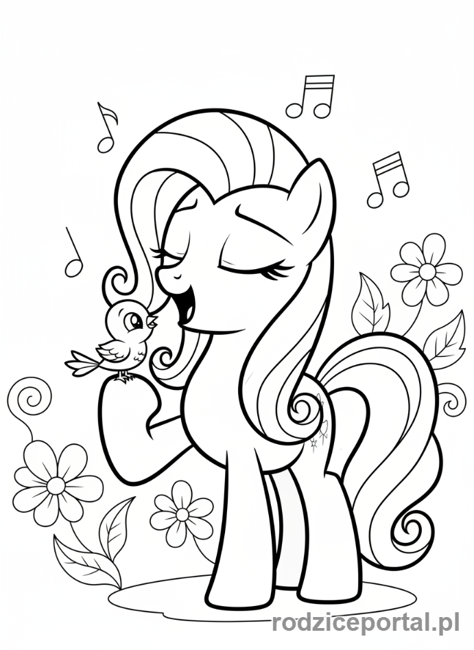 Kolorowanka My Little Pony - Fluttershy spiewa do ptaka