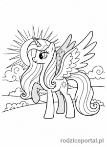 Kolorowanka My Little Pony - Księżniczka Celestia wita slonce