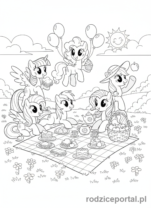 Kolorowanka My Little Pony - Mane 6 na pikniku