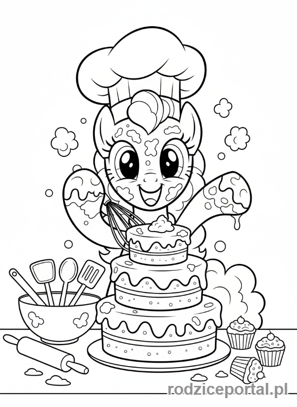 Kolorowanka My Little Pony - Pinkie Pie piecze tort