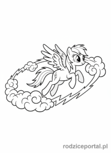 Kolorowanka My Little Pony - Rainbow Dash lata w chmurach