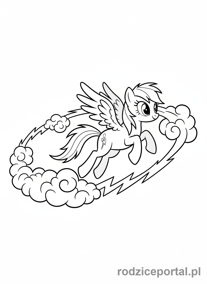 Kolorowanka My Little Pony - Rainbow Dash lata w chmurach