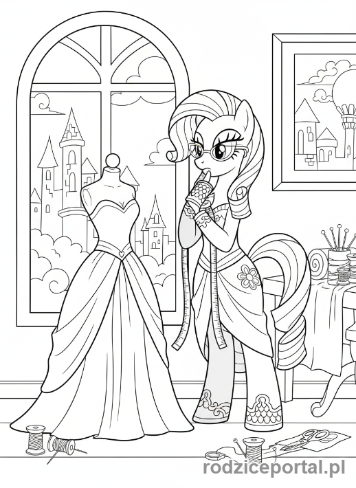 Kolorowanka My Little Pony - Rarity projektuje sukienke