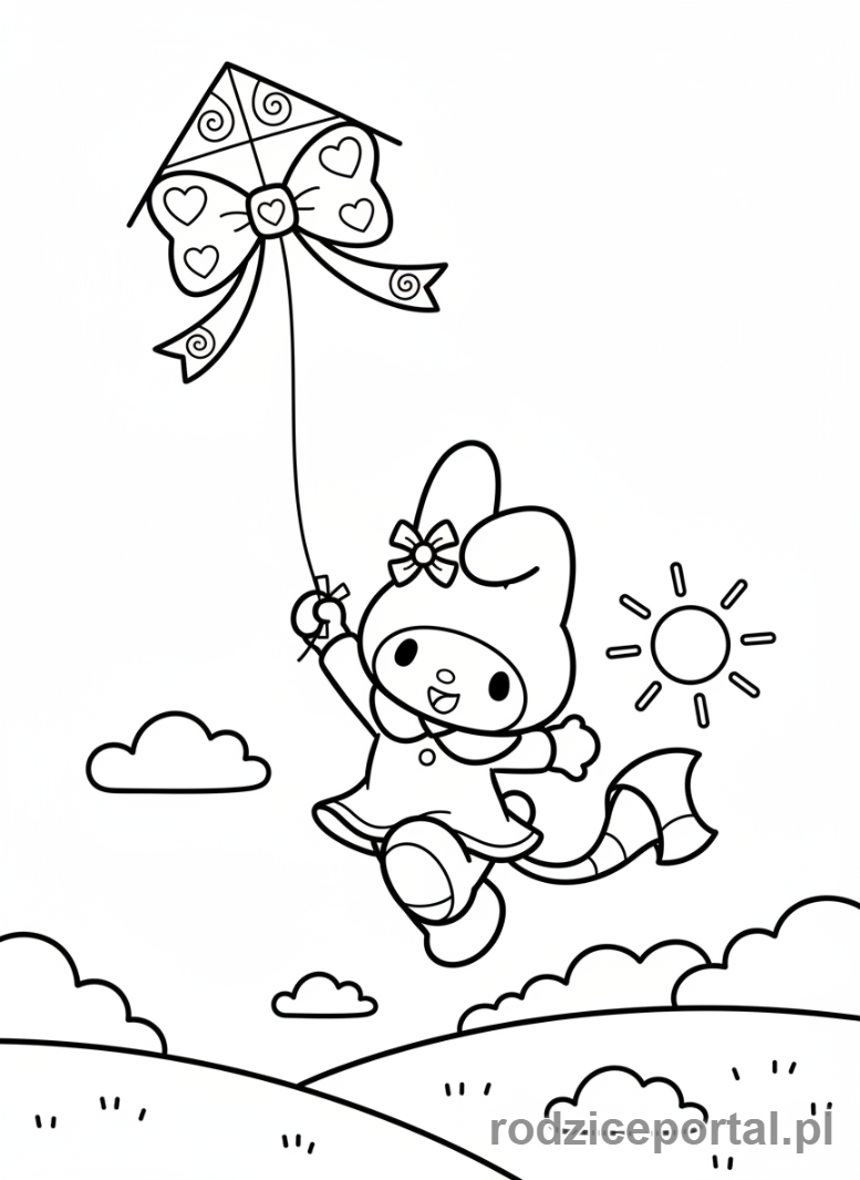 Kolorowanka My Melody - My Melody puszcza latawiec