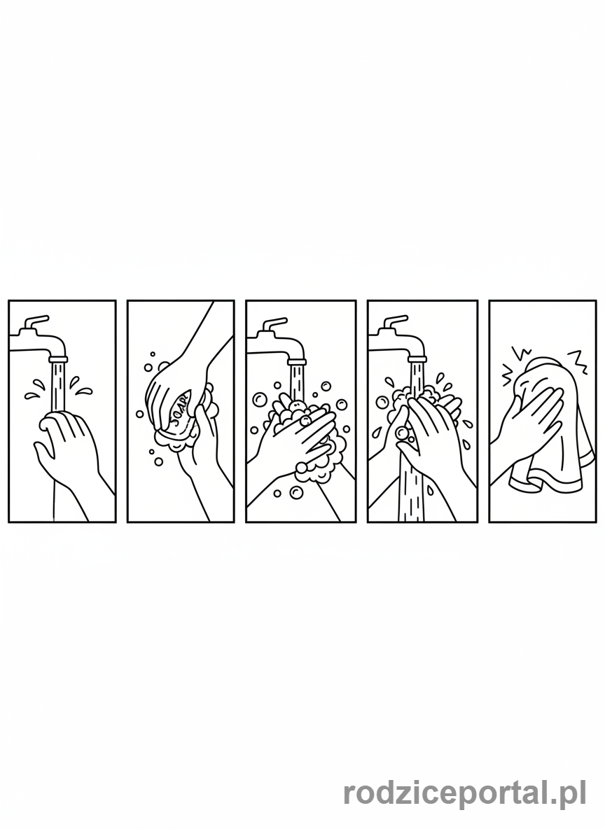 Kolorowanka Mycie Rąk - Instrukcja mycia rąk