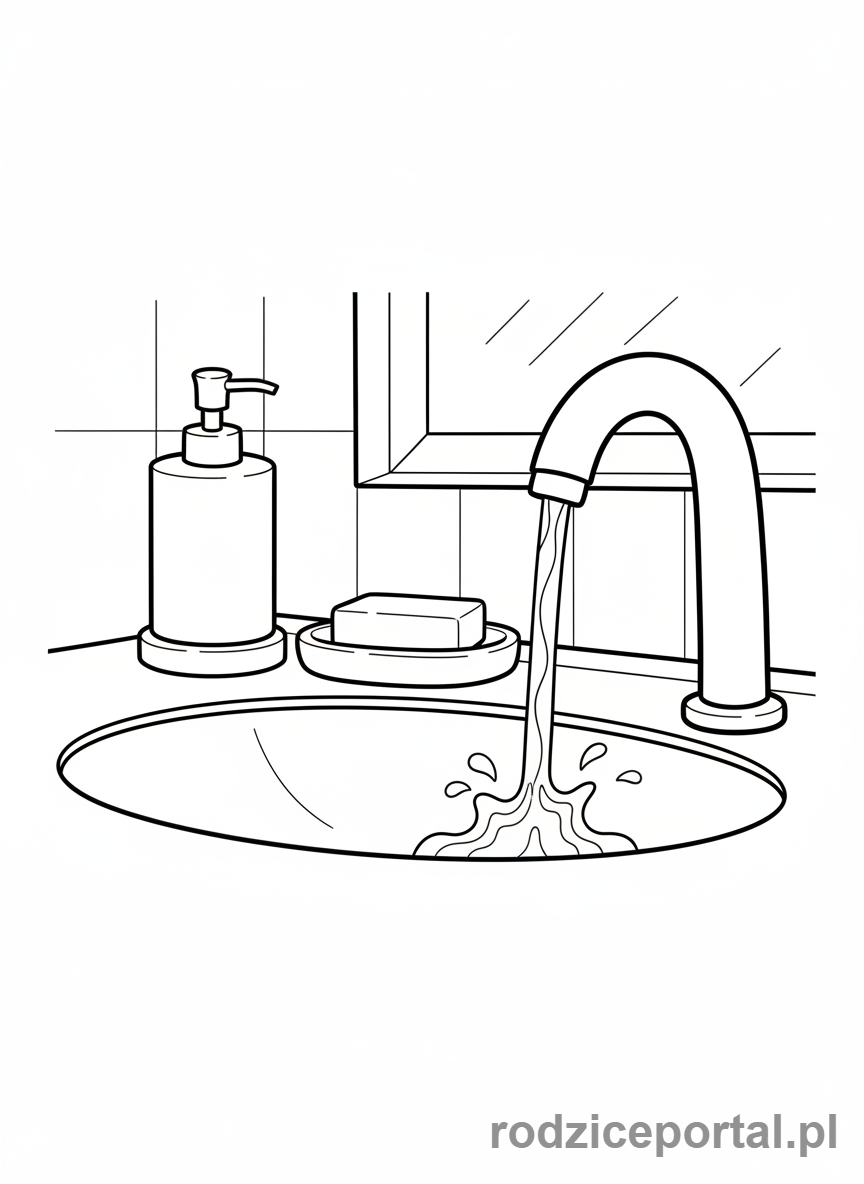 Kolorowanka Mycie Rąk - Mydło i kran w tle