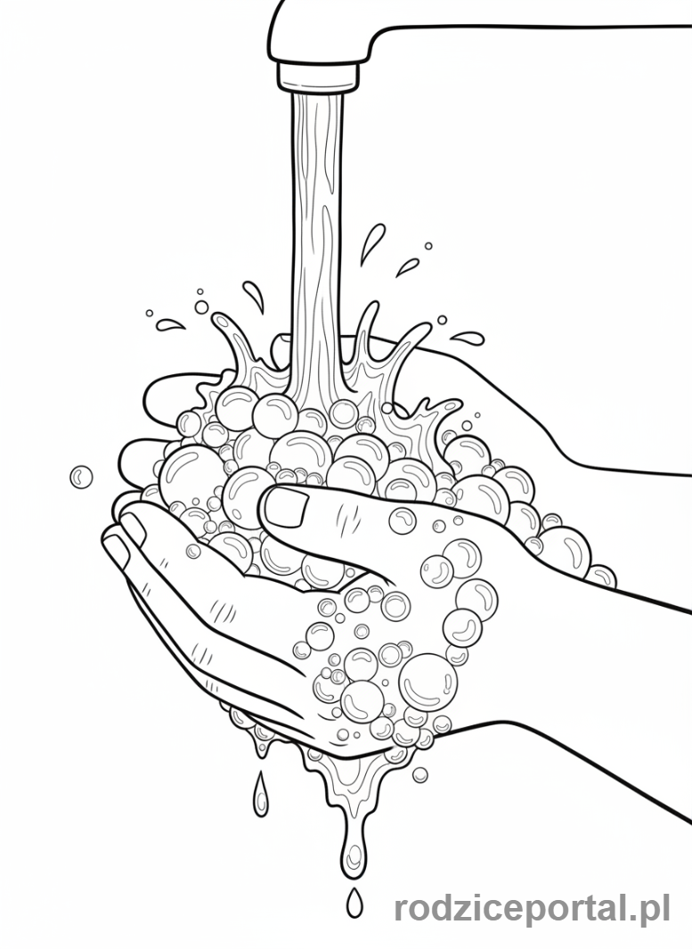 Kolorowanka Mycie Rąk - Zbliżenie na ręce z mydłem