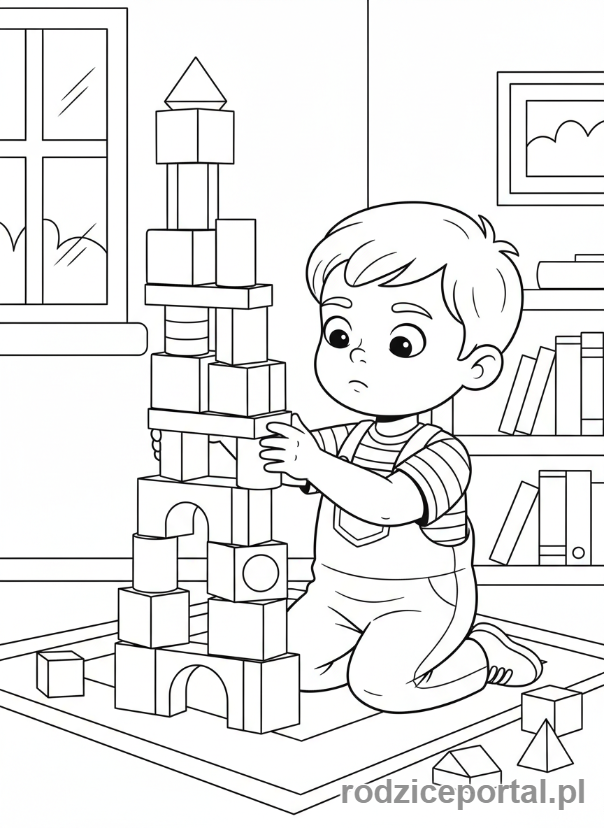 Kolorowanka Myślenie Logiczne - Wieża z klocków