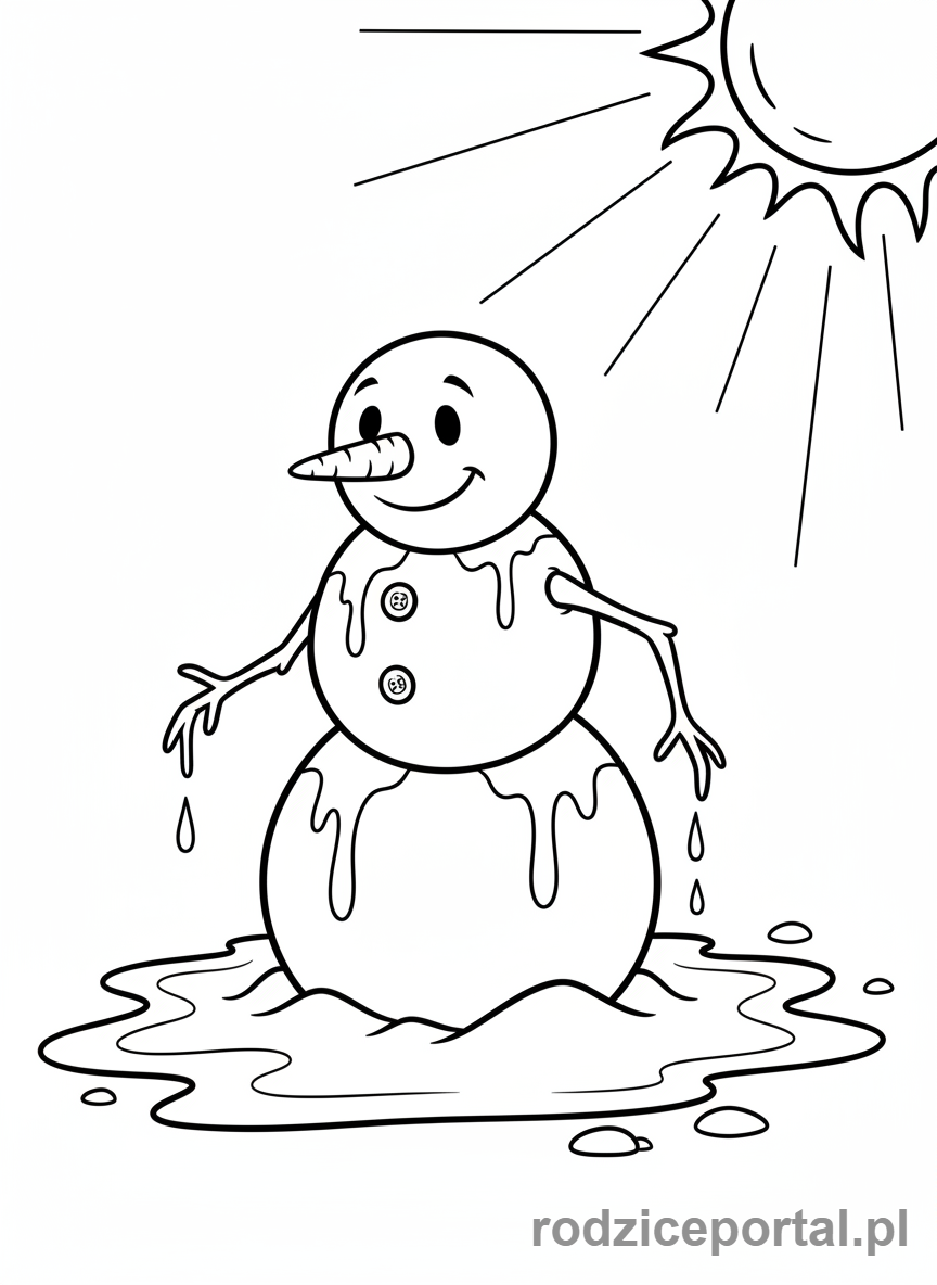 Kolorowanka Myślenie Przyczynowo Skutkowe - Słońce świeci, topnieje bałwanek.