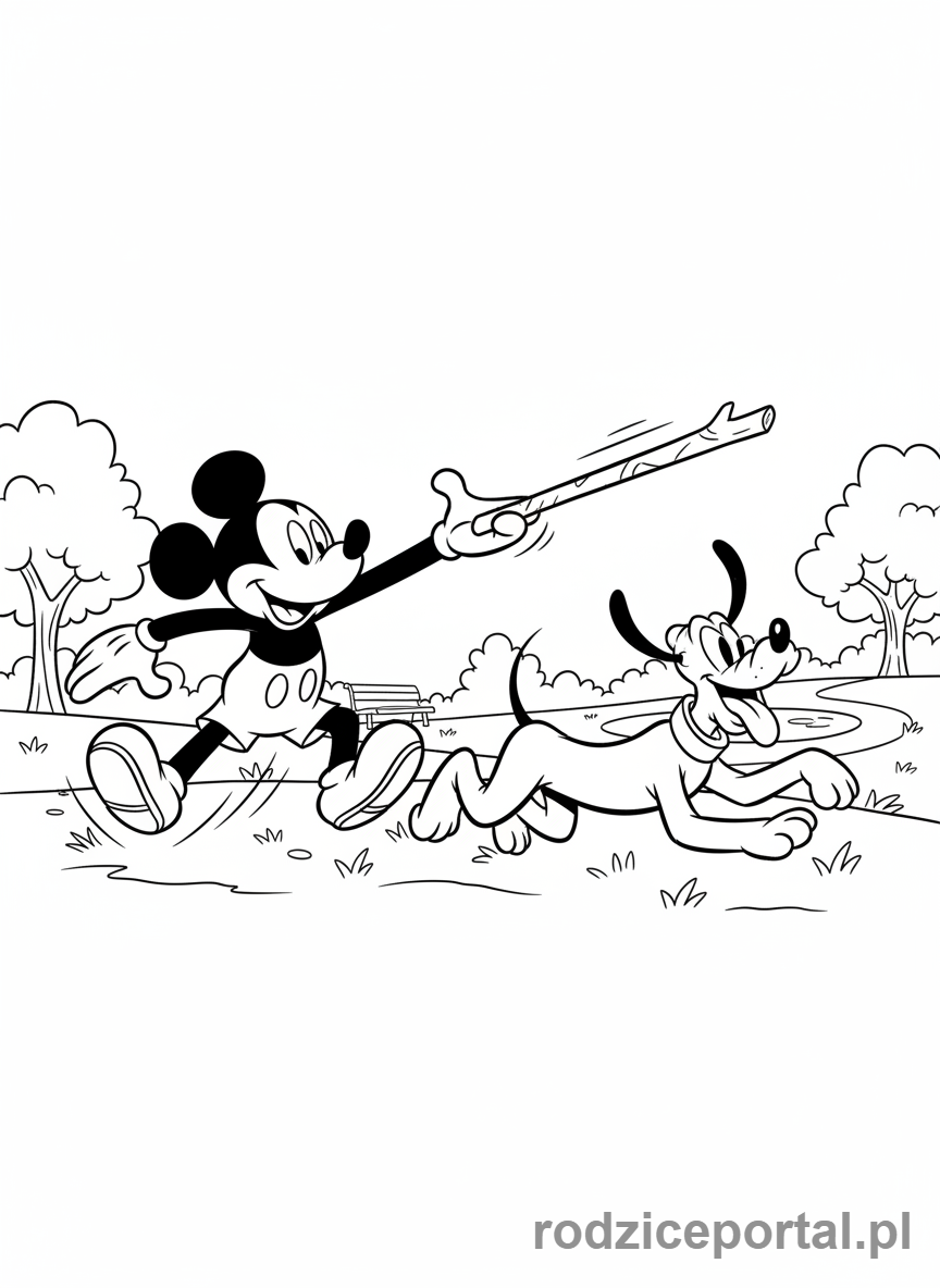 Kolorowanka Myszka Miki - Myszka Miki bawi się z Pluto
