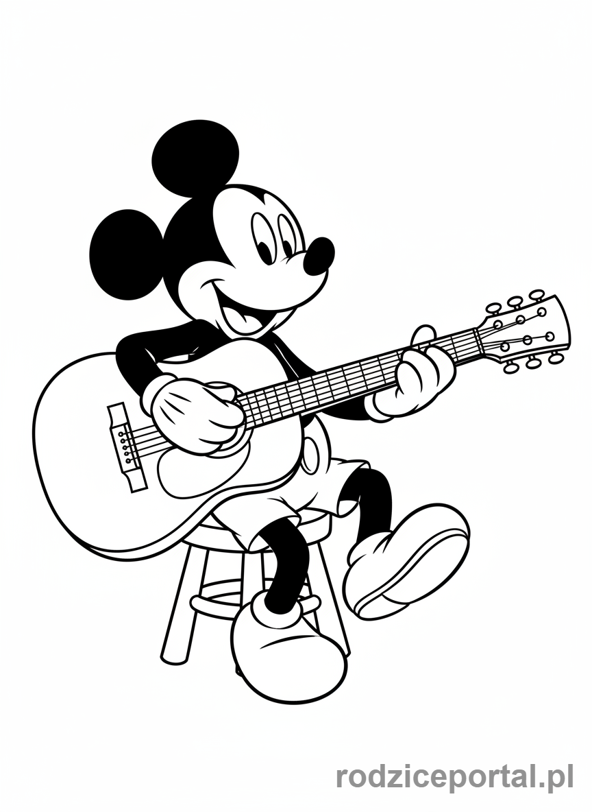 Kolorowanka Myszka Miki - Myszka Miki gra na gitarze