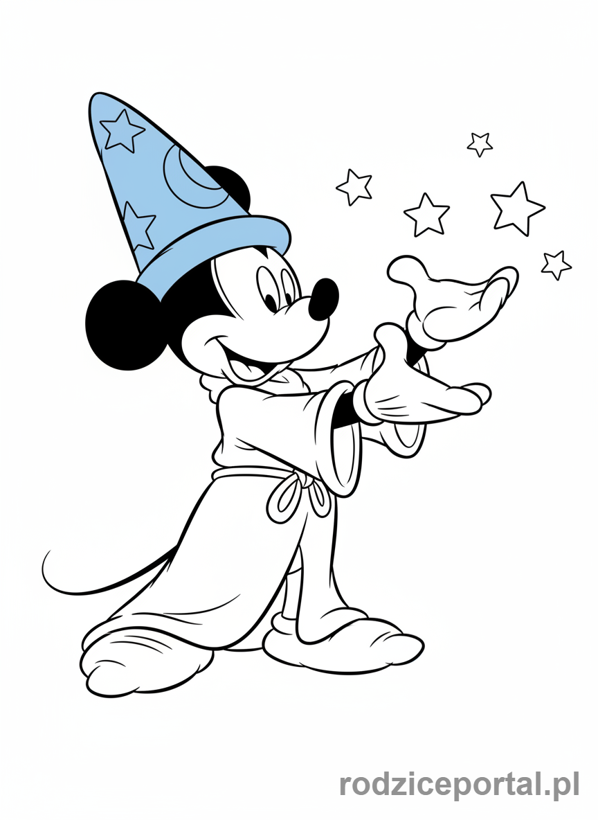 Kolorowanka Myszka Miki - Myszka Miki jako czarodziej z Fantazji