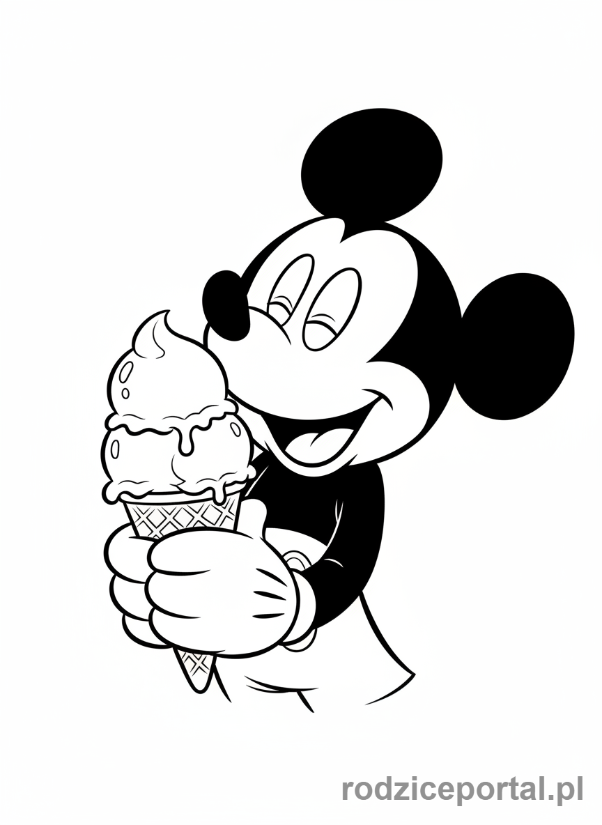 Kolorowanka Myszka Miki - Myszka Miki je lody