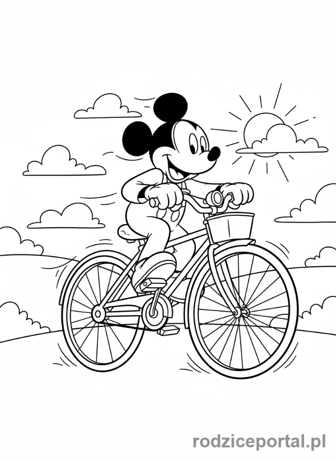 Kolorowanka Myszka Miki - Myszka Miki jedzie na rowerze