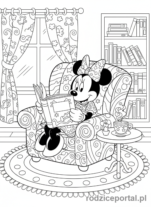 Kolorowanka Myszka Minnie - Minnie czyta książkę