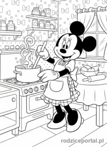 Kolorowanka Myszka Minnie - Minnie gotuje w kuchni