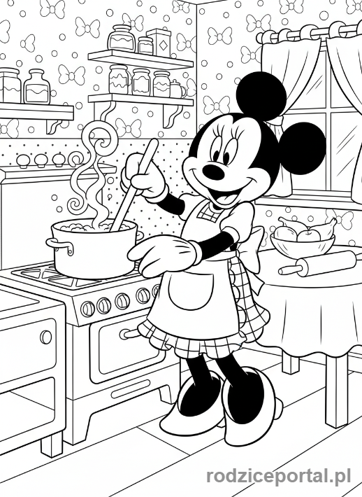 Kolorowanka Myszka Minnie - Minnie gotuje w kuchni